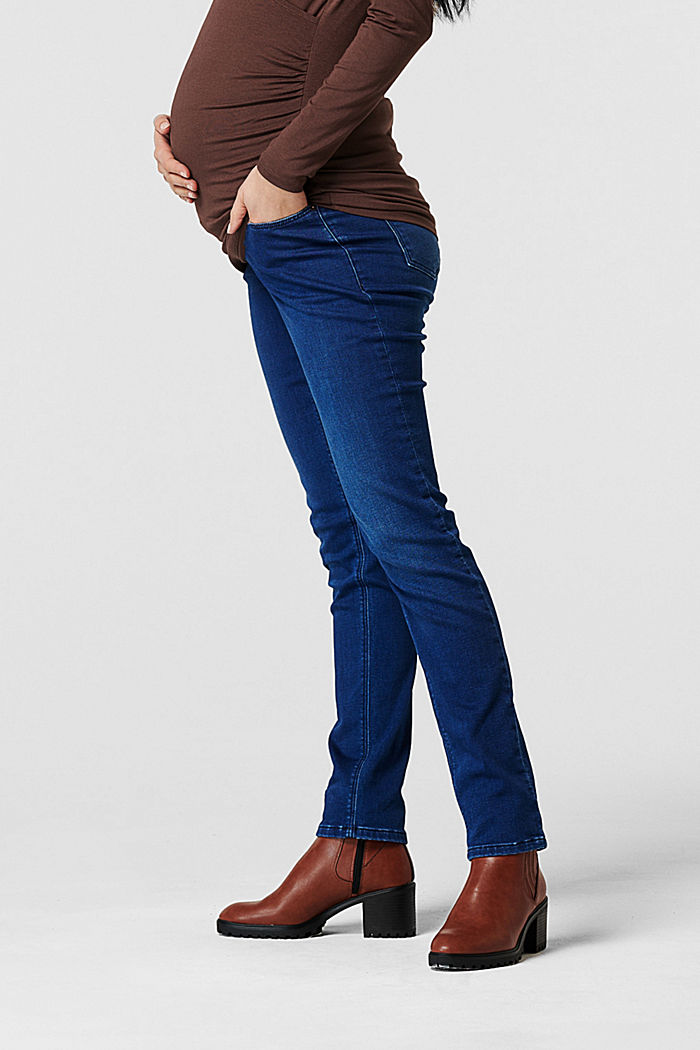 Stretch-Jeans mit Überbauchbund, DARK WASHED BLUE, detail image number 3