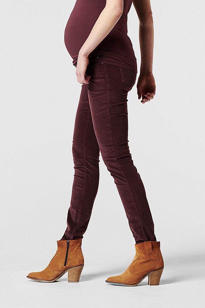Pantaloni in velluto a coste di cotone stretch con fascia premaman, COFFEE, detail image number 3
