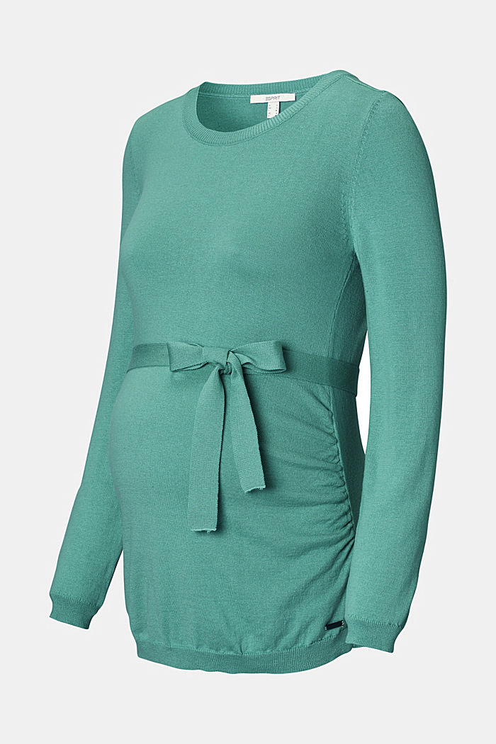 Fine knit jumper with organic cotton, TEAL GREEN, overview