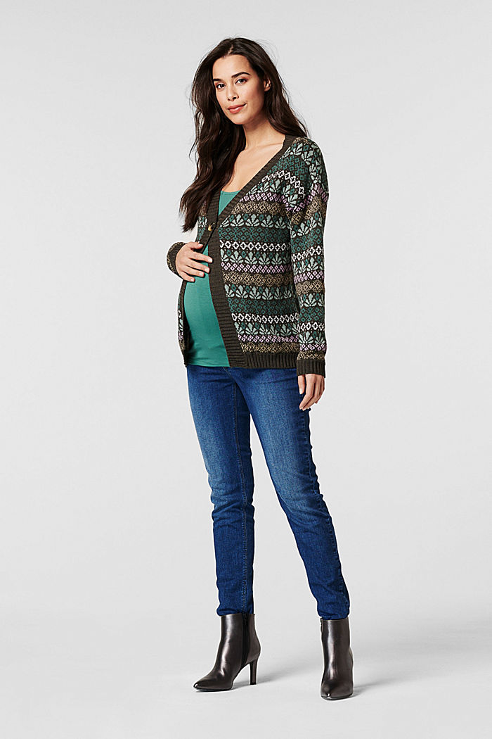 Cardigan in a Fair Isle style, organic cotton blend, COFFEE, detail image number 0