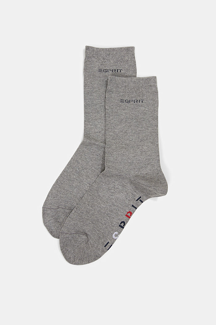 Pakke med 2 par sokker med logo, i bomuldsblanding, LIGHT GREY MELANGE, overview