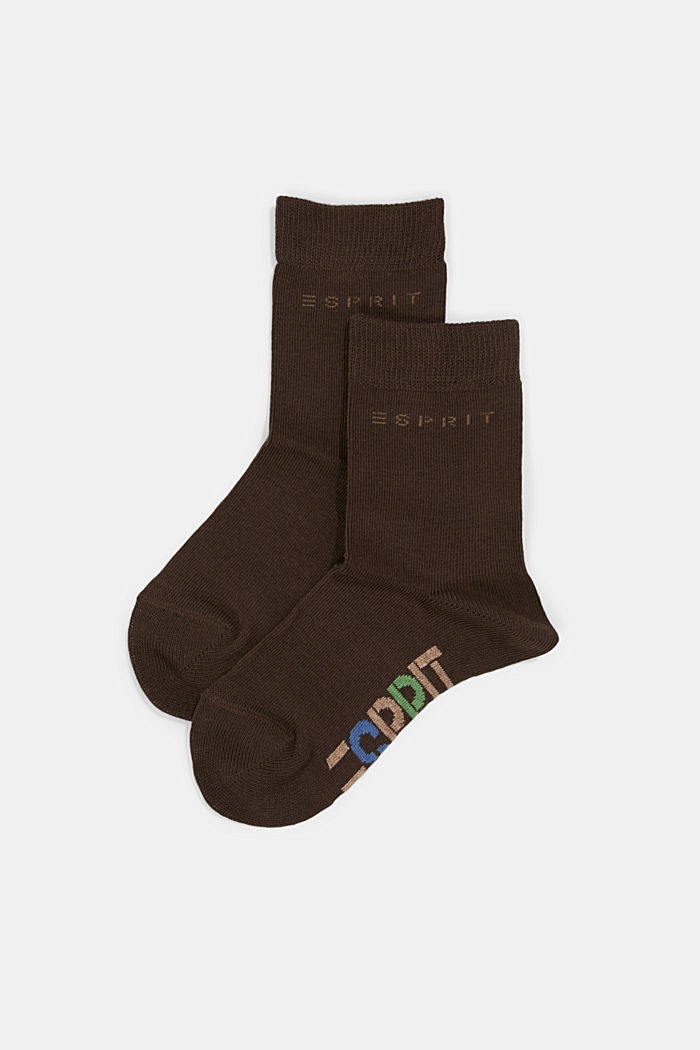 Double pack of blended organic cotton socks with logo, DARK BROWN, overview