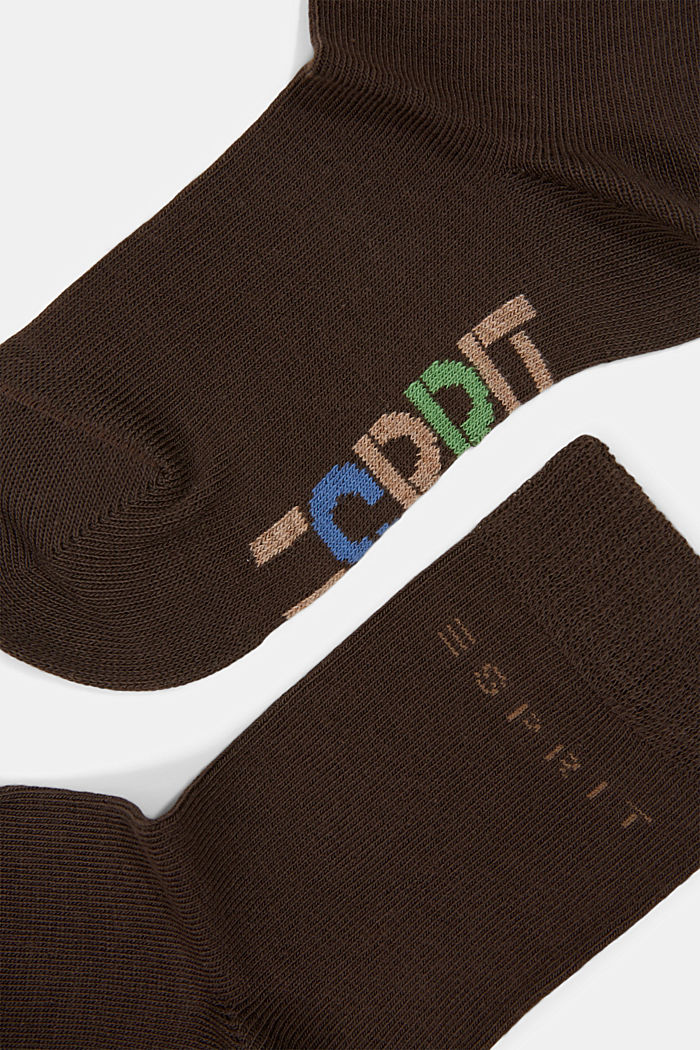 Double pack of blended organic cotton socks with logo, DARK BROWN, detail image number 1