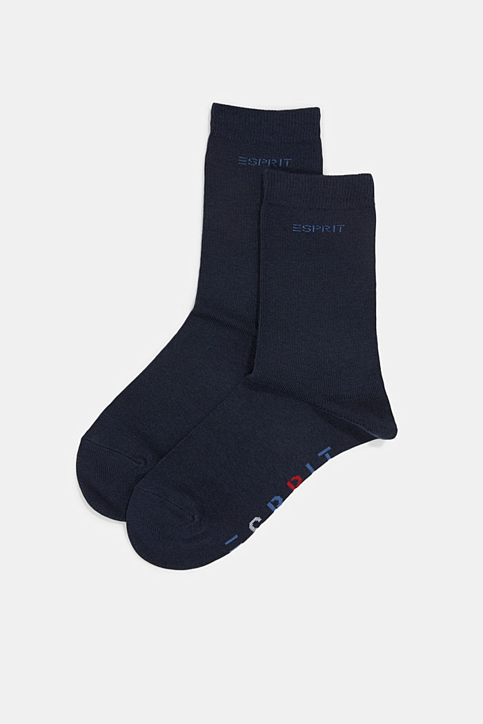 Double pack of blended organic cotton socks with logo, NAVY MELANGE, overview