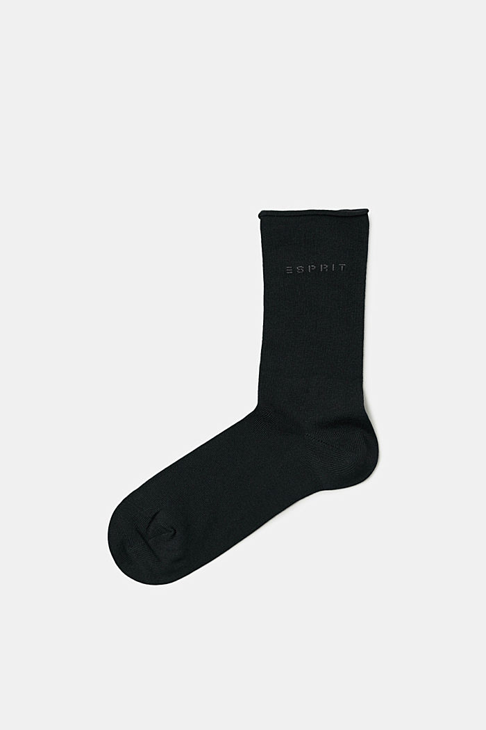 Blended cotton socks with rolled cuffs, BLACK, overview