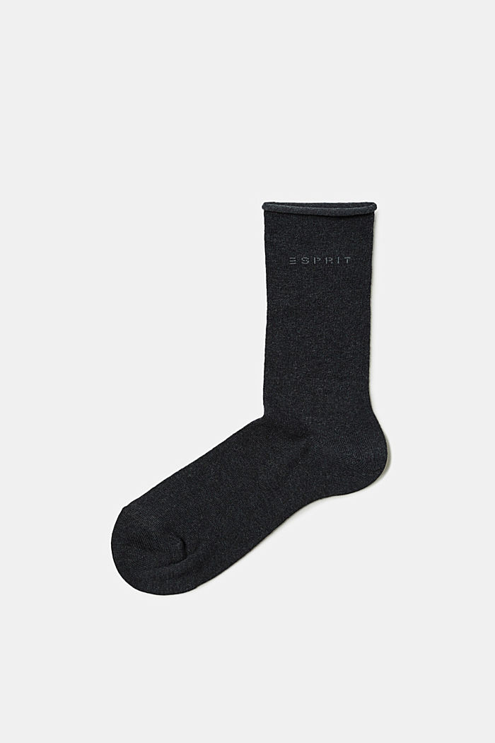 Blended cotton socks with rolled cuffs, ANTHRACITE MELANGE, overview