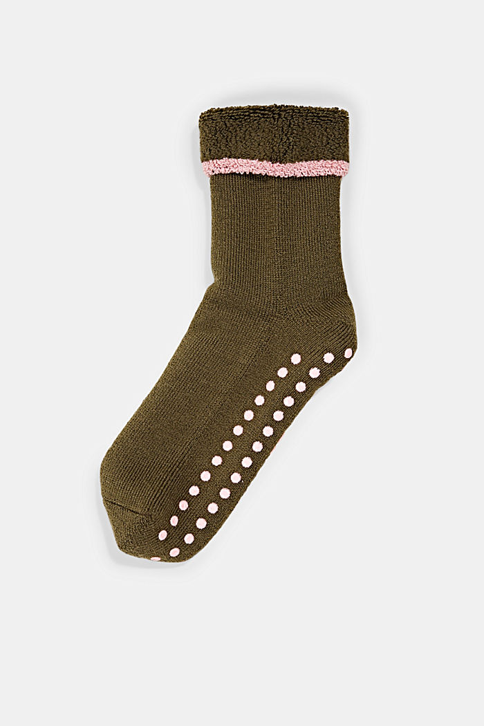 À teneur en laine vierge : les chaussons chaussettes tout doux, OLIVE, detail image number 0