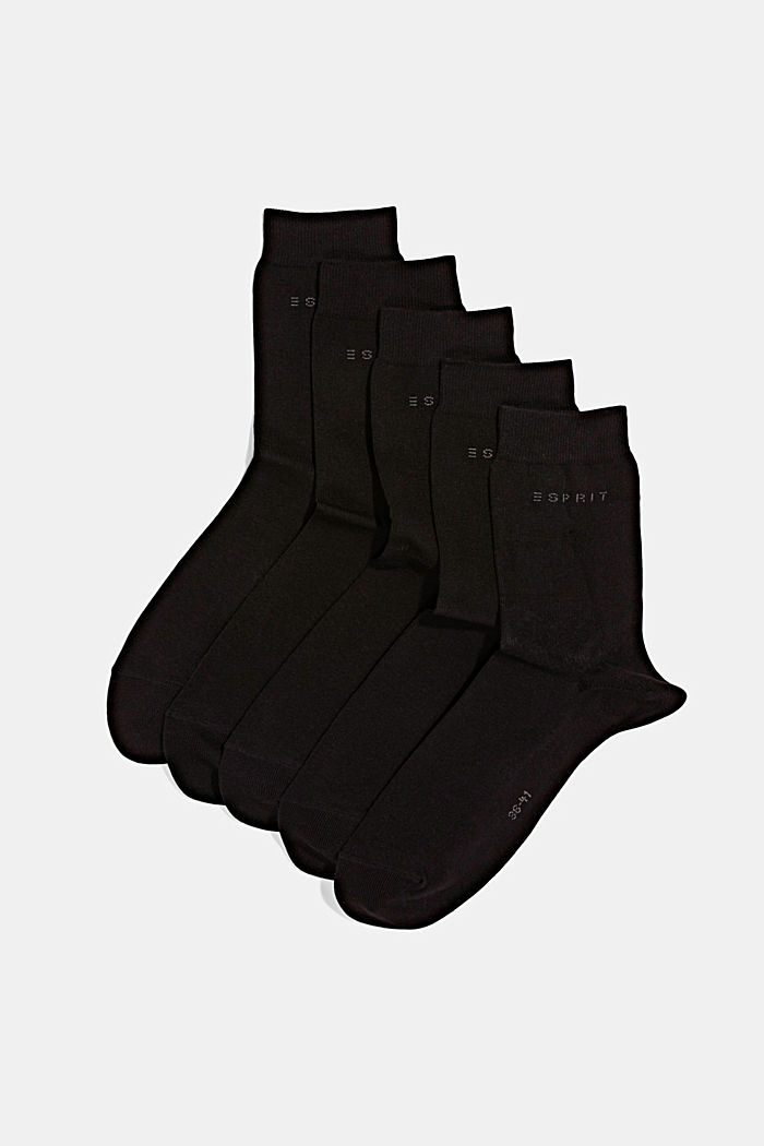 Pack de cinco pares de calcetines unicolor, algodón ecológico, BLACK, detail image number 0