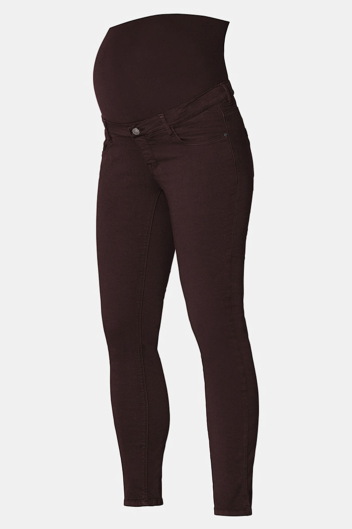 Stretch trousers with an over-bump waistband, COFFEE, overview