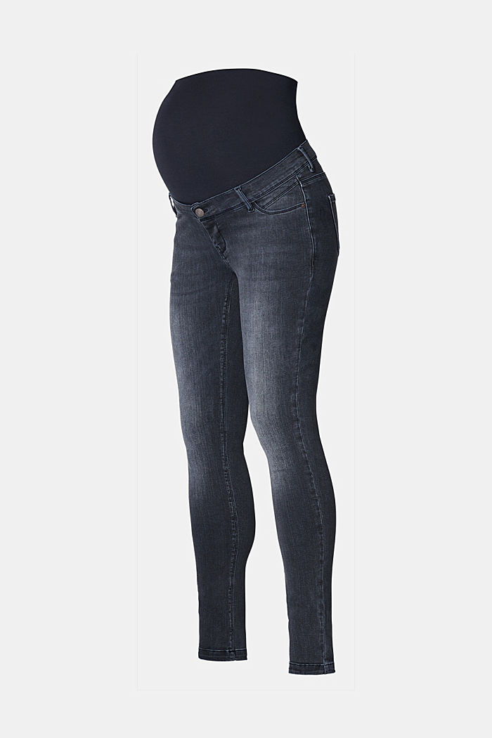 Stretch-Jeans mit Überbauchbund, BLACK BLUE WASHED, overview