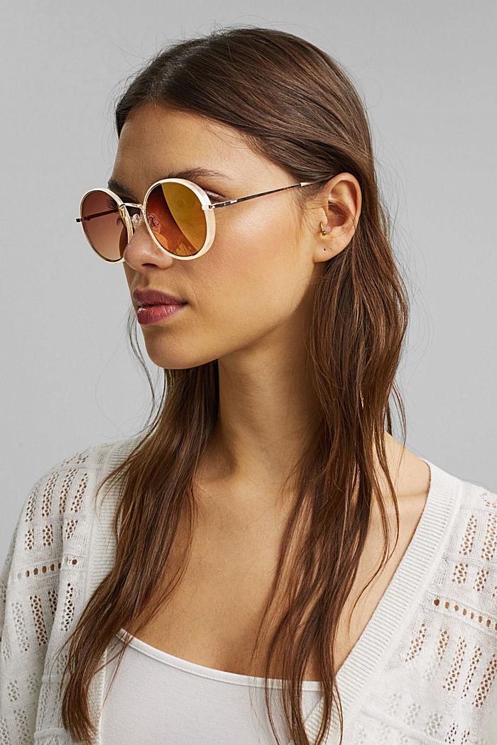 Round material-mix sunglasses, BEIGE, detail image number 2