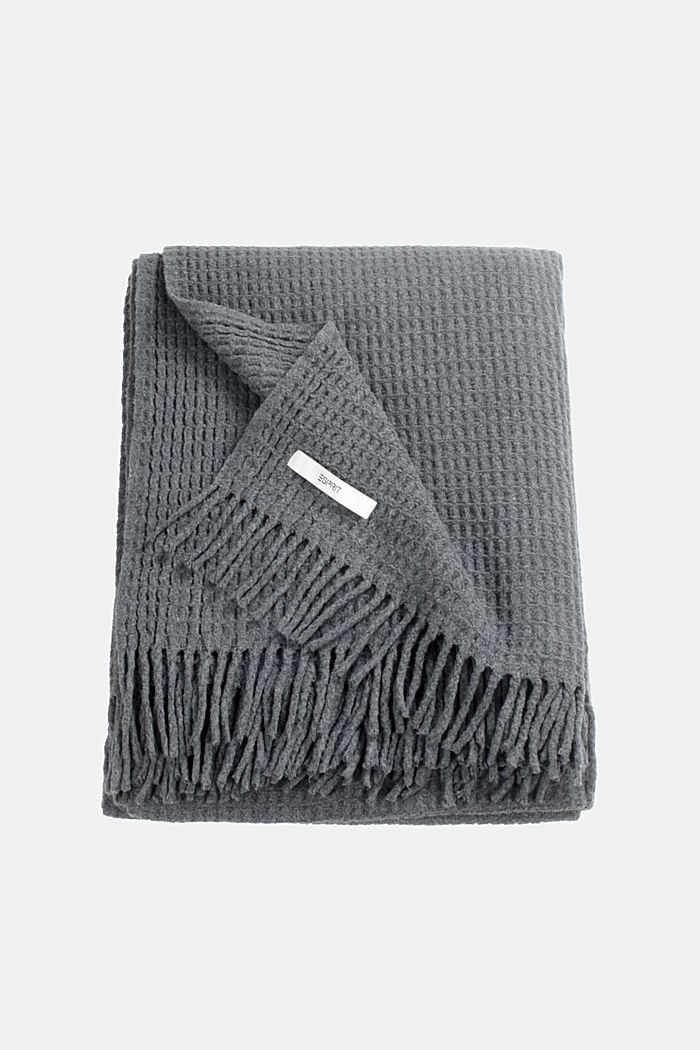 Soft, textured throw in blended cotton, ANTHRACITE, overview