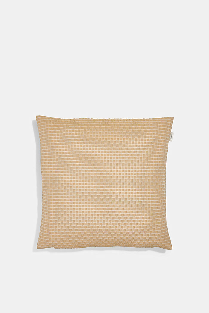 Recycled: Cushion cover with a 3D check pattern, CURRY, detail image number 0