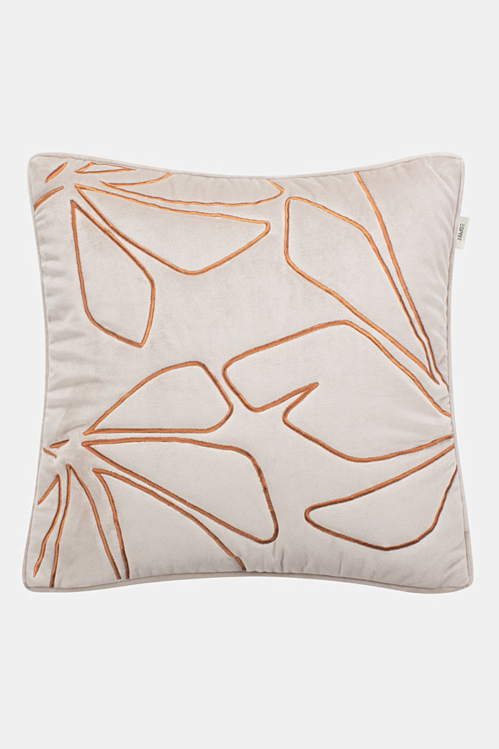 Velvet cushion cover with embroidery, BEIGE, overview