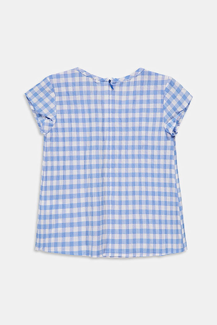 Gingham check blouse with frills, 100% cotton