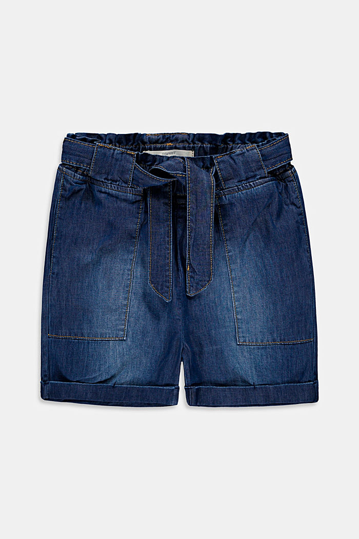 Paperbag-Shorts mit Gürtel, BLUE MEDIUM WASHED, detail image number 0