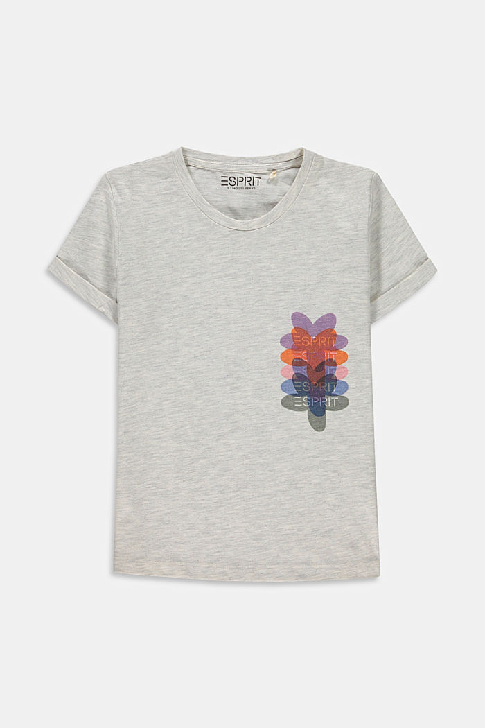 T-shirt chiné à imprimé fleuri, SILVER, overview