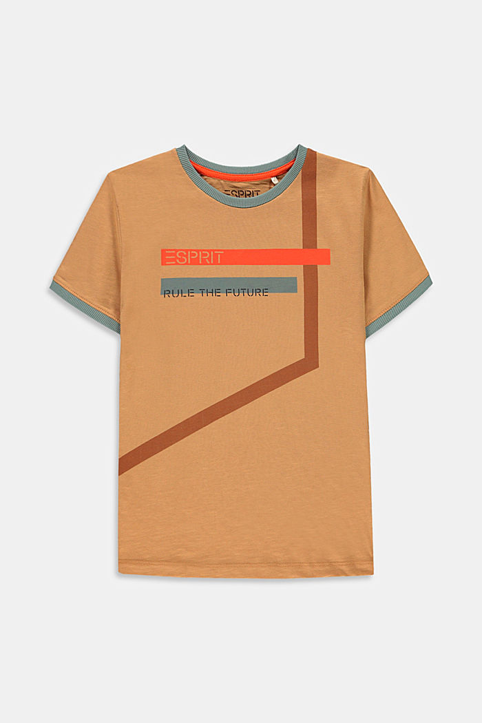 T-shirt met grafische print, 100% katoen, CARAMEL, overview