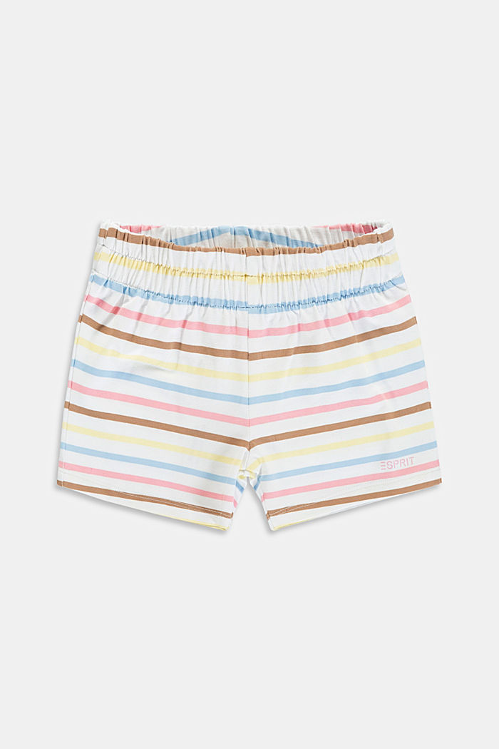 Pantalón corto a rayas de colores, algodón ecológico, WHITE, overview