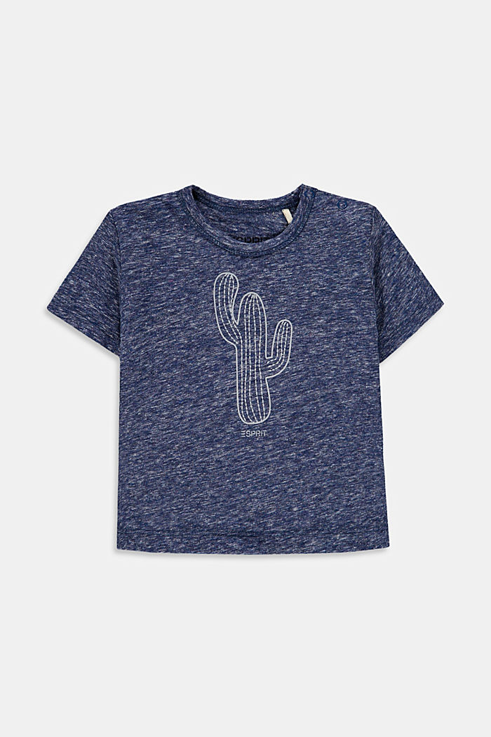 T-shirt chiné à imprimé cactus, PETROL BLUE, overview