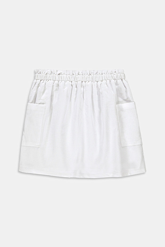 Skirt with an elasticated waistband, 100% cotton, WHITE, overview
