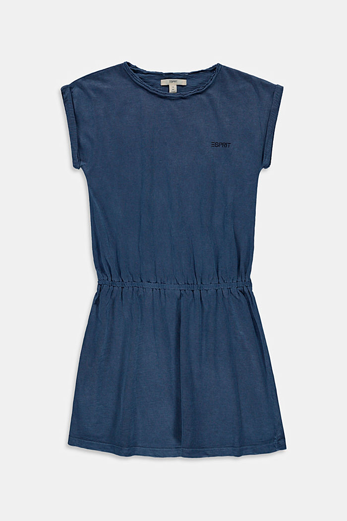 Dżersejowa sukienka z elastyczną partią w talii, 100% bawełna, PETROL BLUE, detail image number 0