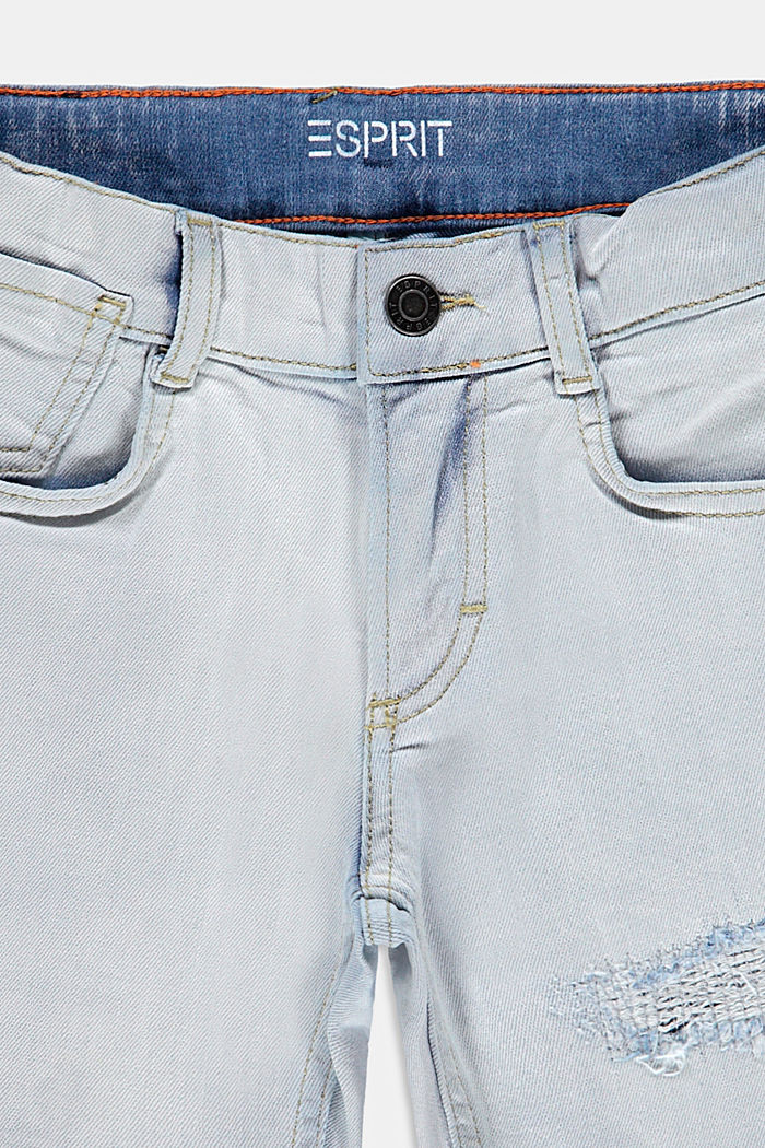 Short en jean à taille ajustable, en coton, BLUE BLEACHED, detail image number 2