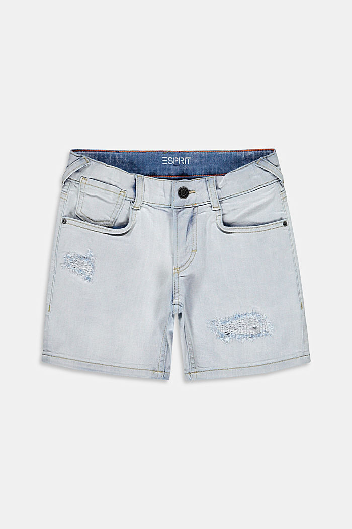Short en jean à taille ajustable, en coton, BLUE BLEACHED, detail image number 0