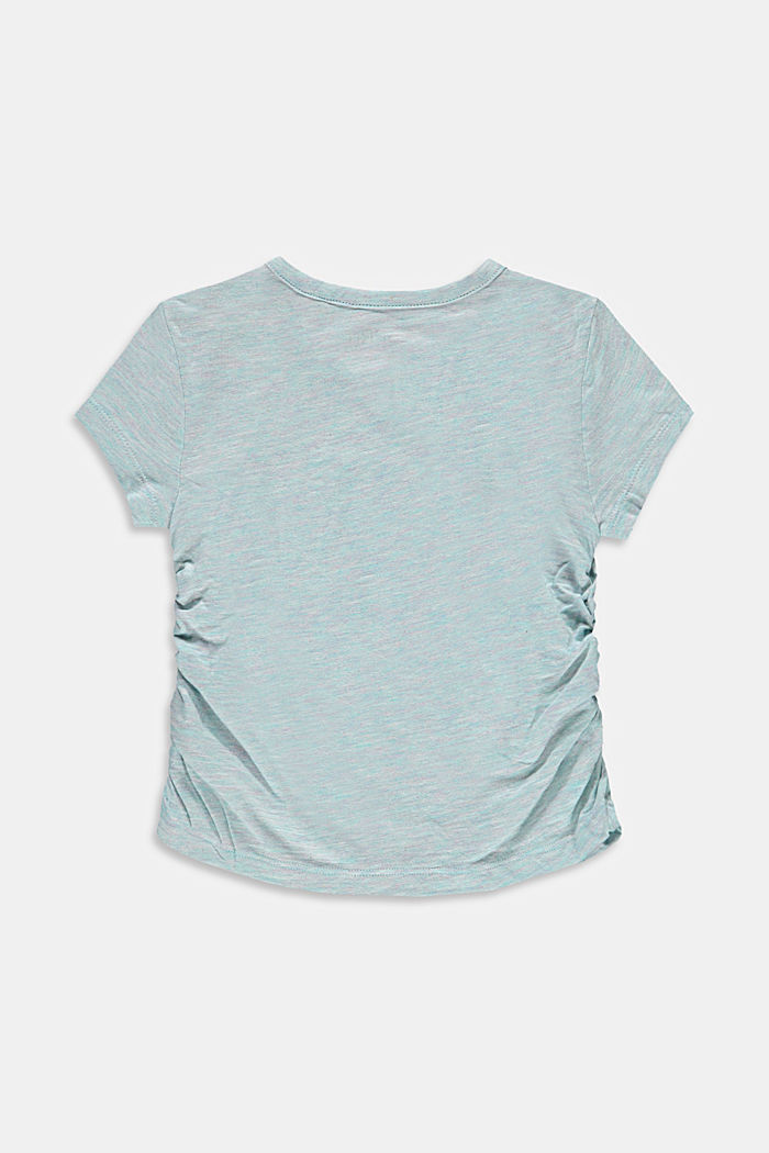 T-shirt met rimpeling en kleine print, LIGHT TURQUOISE, detail image number 1