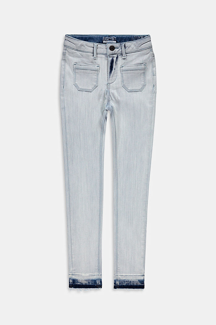 Stretchjeans met rafelige zomen, BLUE BLEACHED, overview