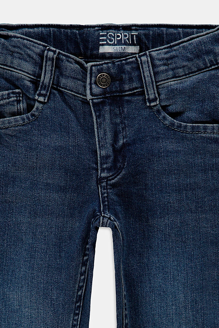 Recycelt: Jeans mit Schlitzen und Verstellbund, BLUE DARK WASHED, detail image number 2