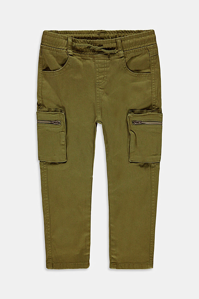 Pantalon cargo en coton à poches zippées, OLIVE, overview