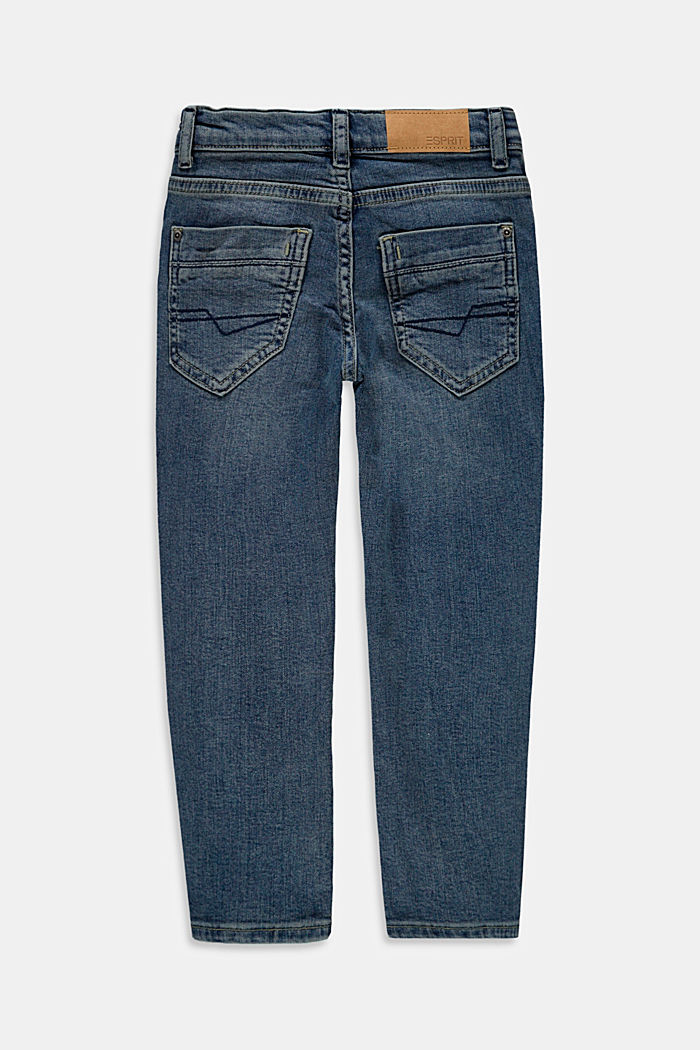 In materiale riciclato: jeans elasticizzati con cintura regolabile