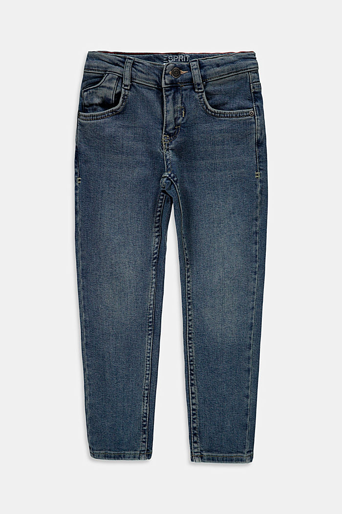 In materiale riciclato: jeans elasticizzati con cintura regolabile