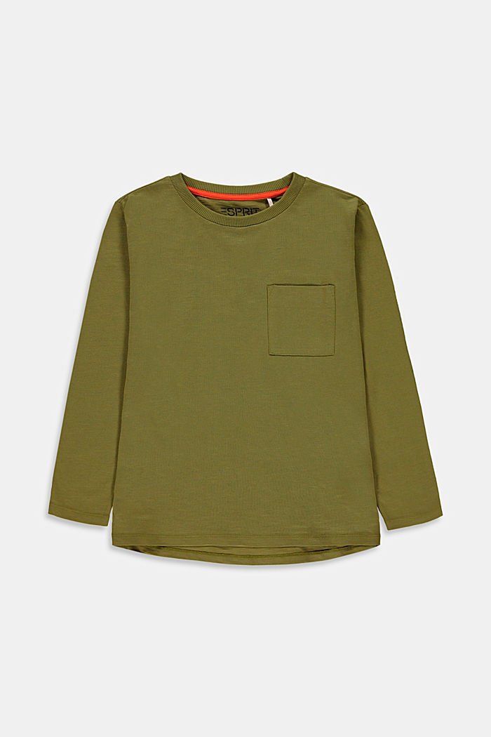 T-shirt à manches longues et poche-poitrine, 100 % coton, LEAF GREEN, detail image number 0