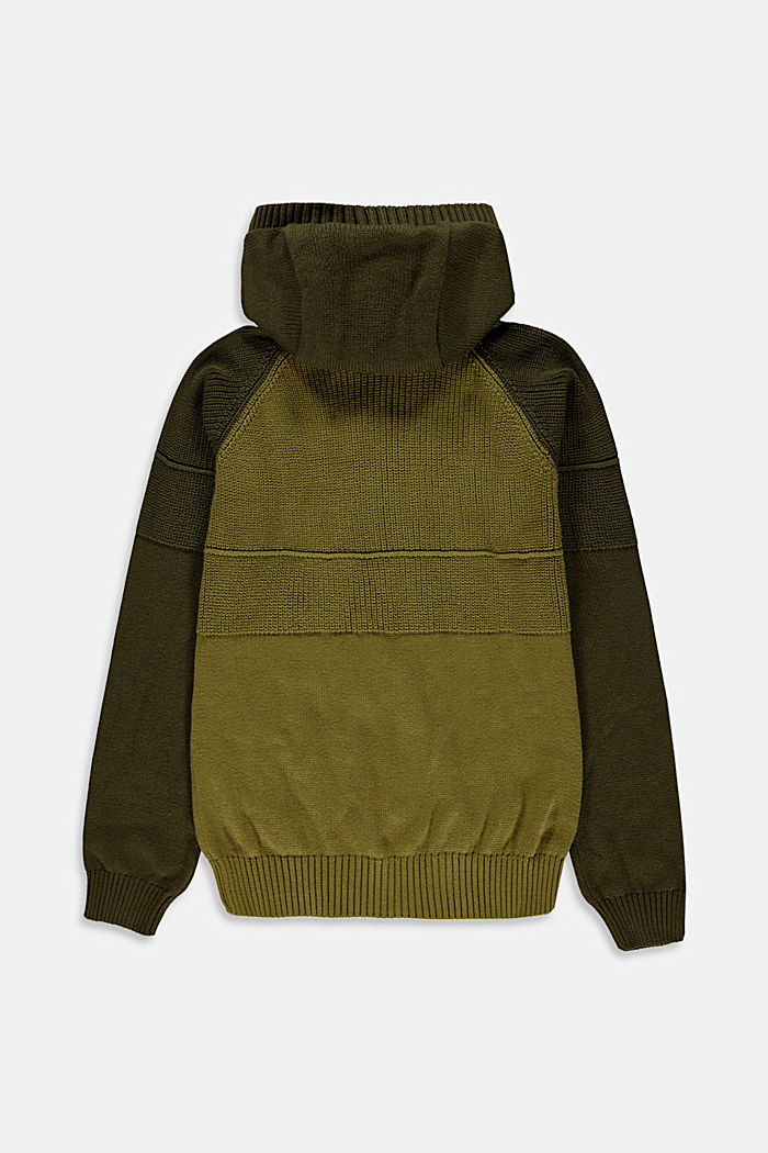 Zip-up cardigan with a hood, made of blended cotton