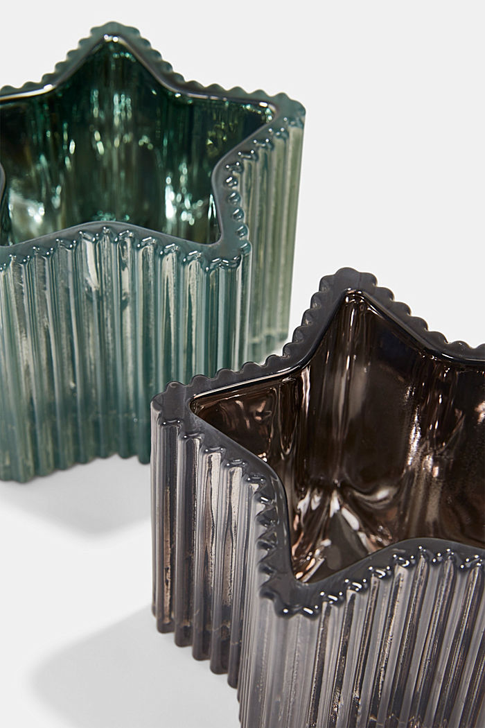 Set van 2 stervormige glazen kaarsenhouders, GREEN, detail image number 1