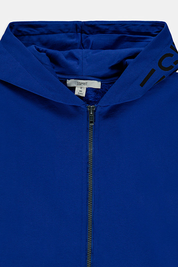 Sudadera de capucha y cremallera con logotipo estampado, 100 % algodón, BRIGHT BLUE, detail image number 2
