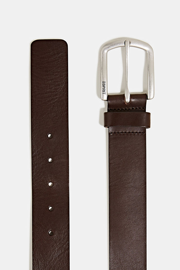 Leather belt with a matte buckle