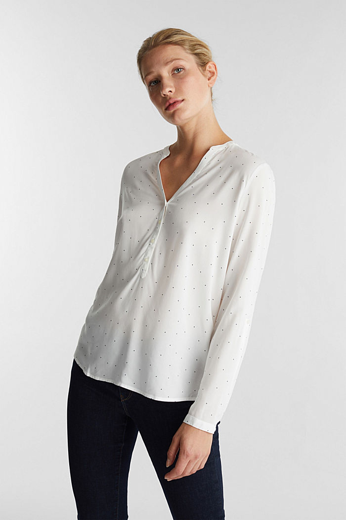 Henley blouse van LENZING™ ECOVERO™, OFF WHITE, detail image number 0