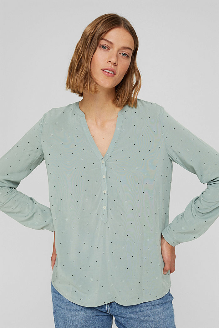 Henley blouse van LENZING™ ECOVERO™, DUSTY GREEN, overview