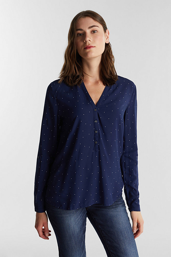 Henley blouse van LENZING™ ECOVERO™, NAVY, overview