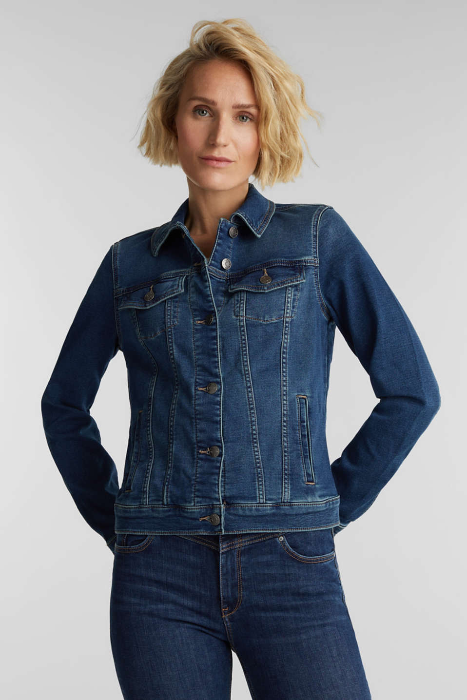 Esprit - Denim jacket in soft denim tracksuit fabric at our Online Shop