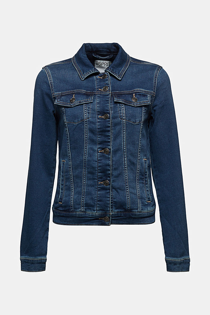 Jeans-Jacke aus softem Jogger-Denim, BLUE DARK WASHED, overview