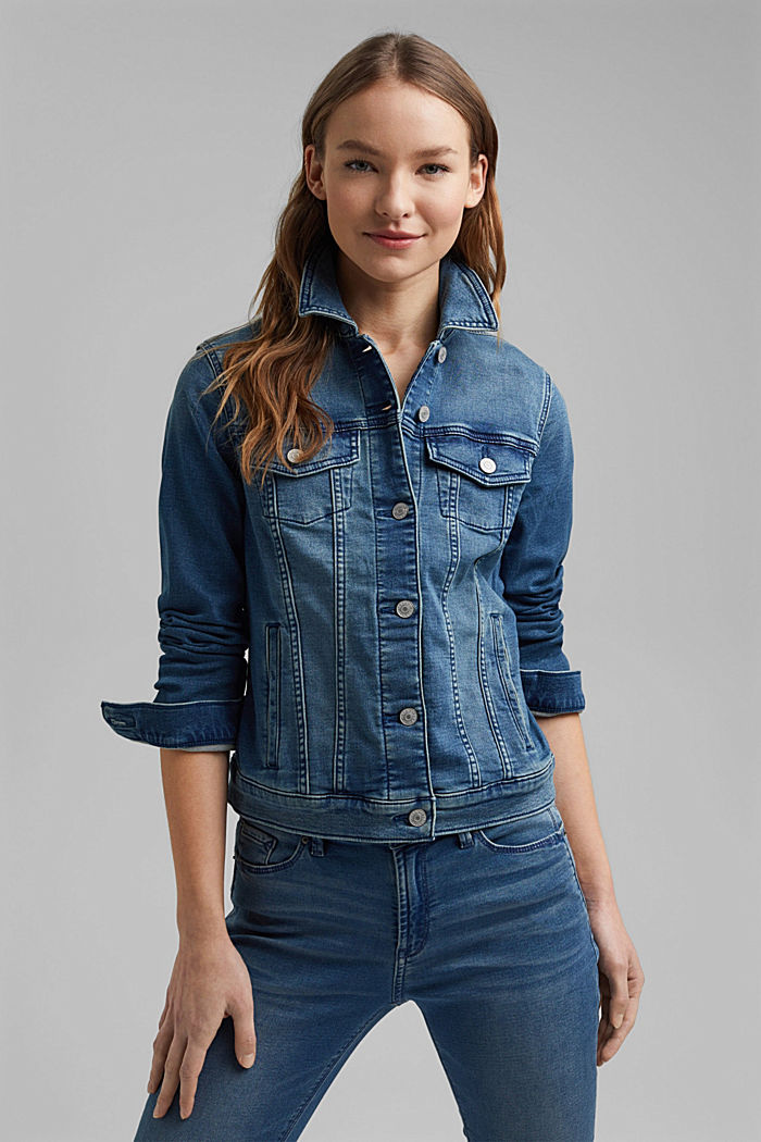 Jeans-Jacke aus softem Jogger-Denim, BLUE MEDIUM WASHED, overview