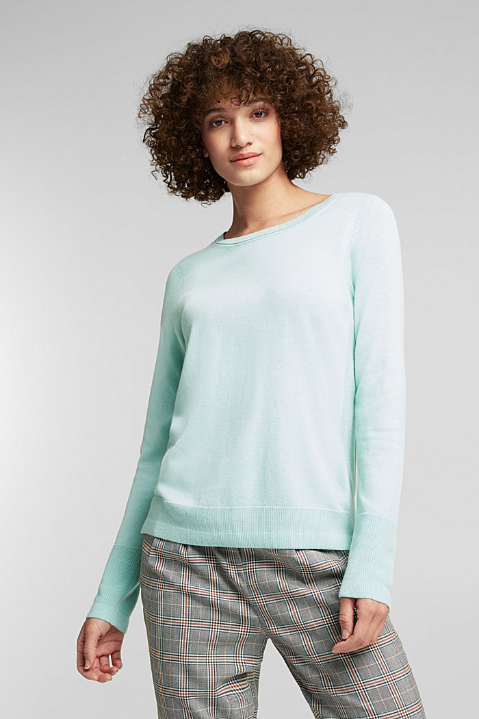 Pullover mit High-Low-Saum, Bio-Baumwoll-Mix, LIGHT TURQUOISE, detail image number 0