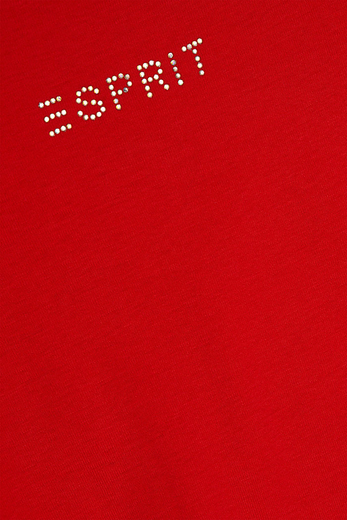T-shirt met logo van stras, 100% biologische katoen, RED, detail image number 4