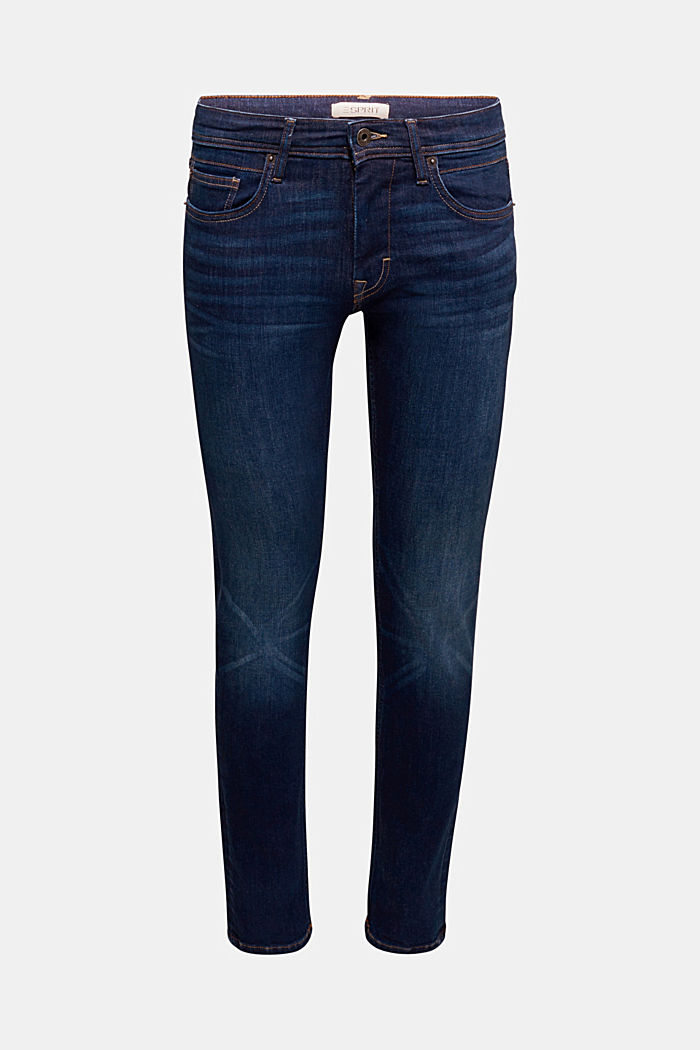 Organic cotton jeans with recycled material, BLUE DARK WASHED, overview