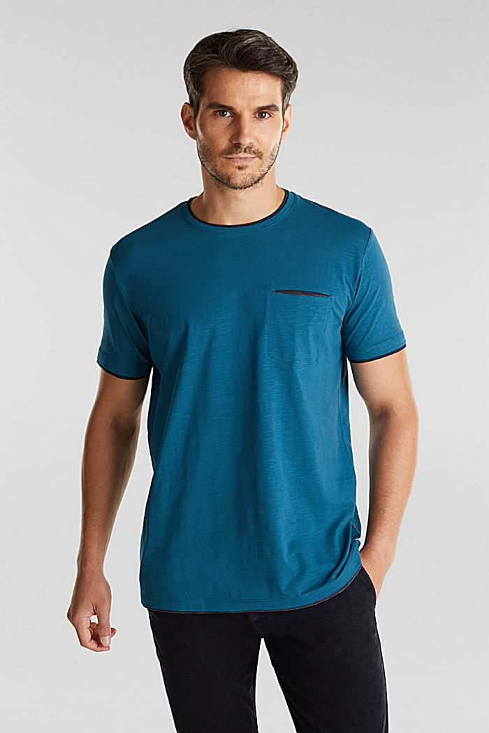 Jersey shirt van 100% biologisch katoen, PETROL BLUE, detail image number 0