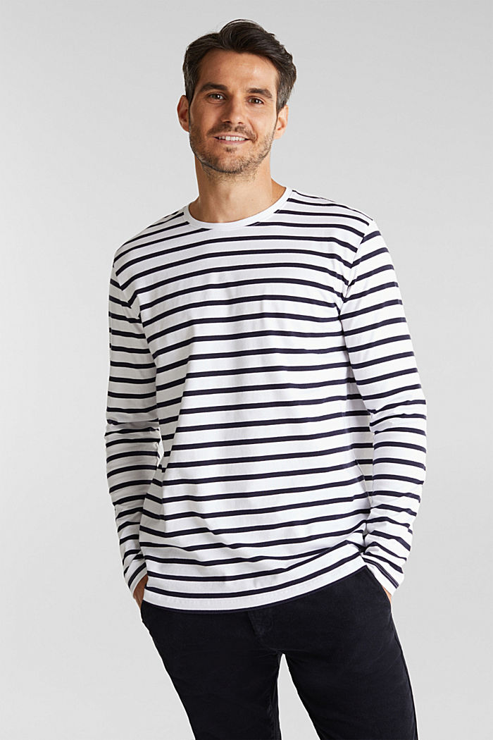 Striped jersey long sleeve top, organic cotton